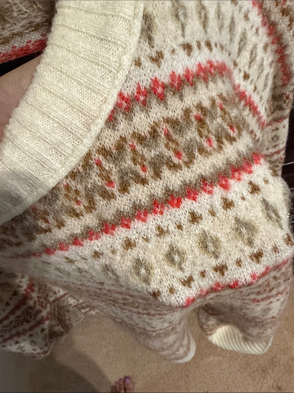 American Eagle Outfitters Cream Fair Isle Crew Sweater with Pink & Tan Stripes - Picture 8 of 10